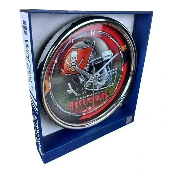Tampa Bay Buccaneers Chrome Plated Retro Helmet Wall Clock - Picture 2 of 6